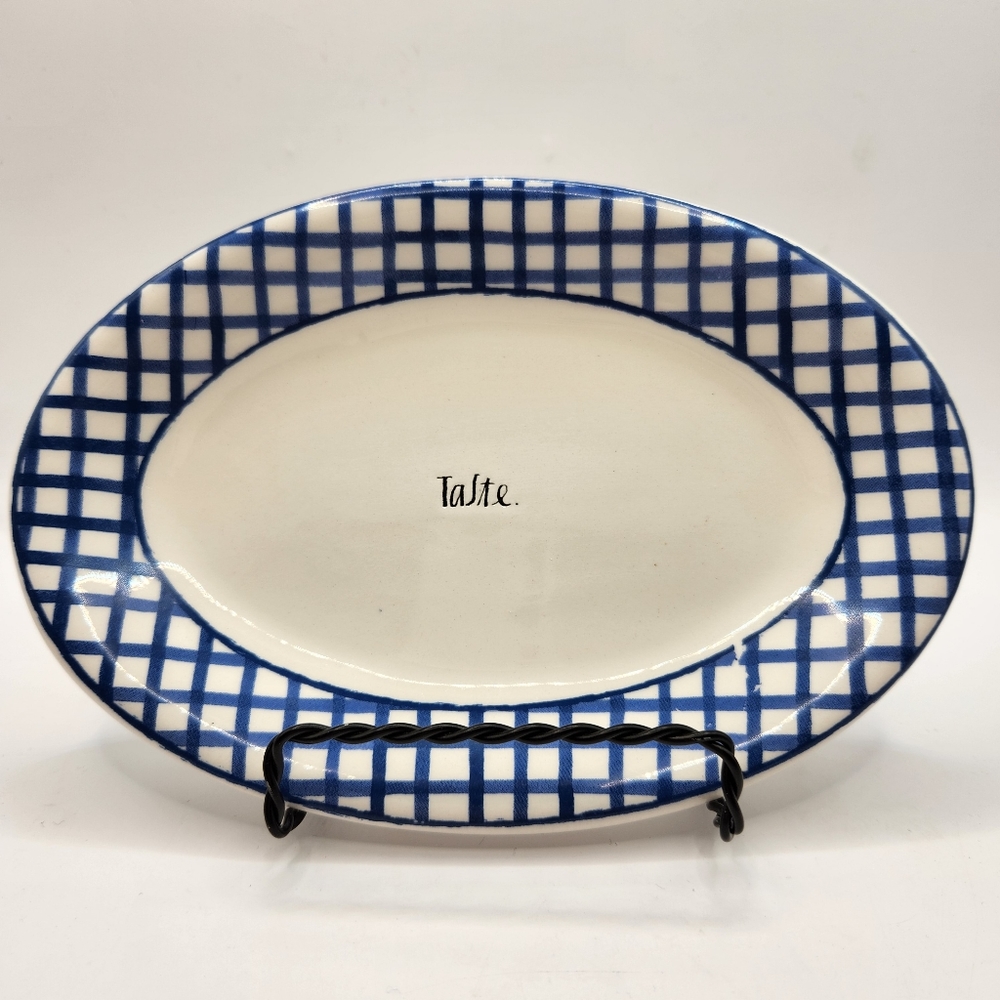 Rae Dunn Blue & White Checkered Appetizer/Dessert Plates, Set of 2 - Picture 2 of 9
